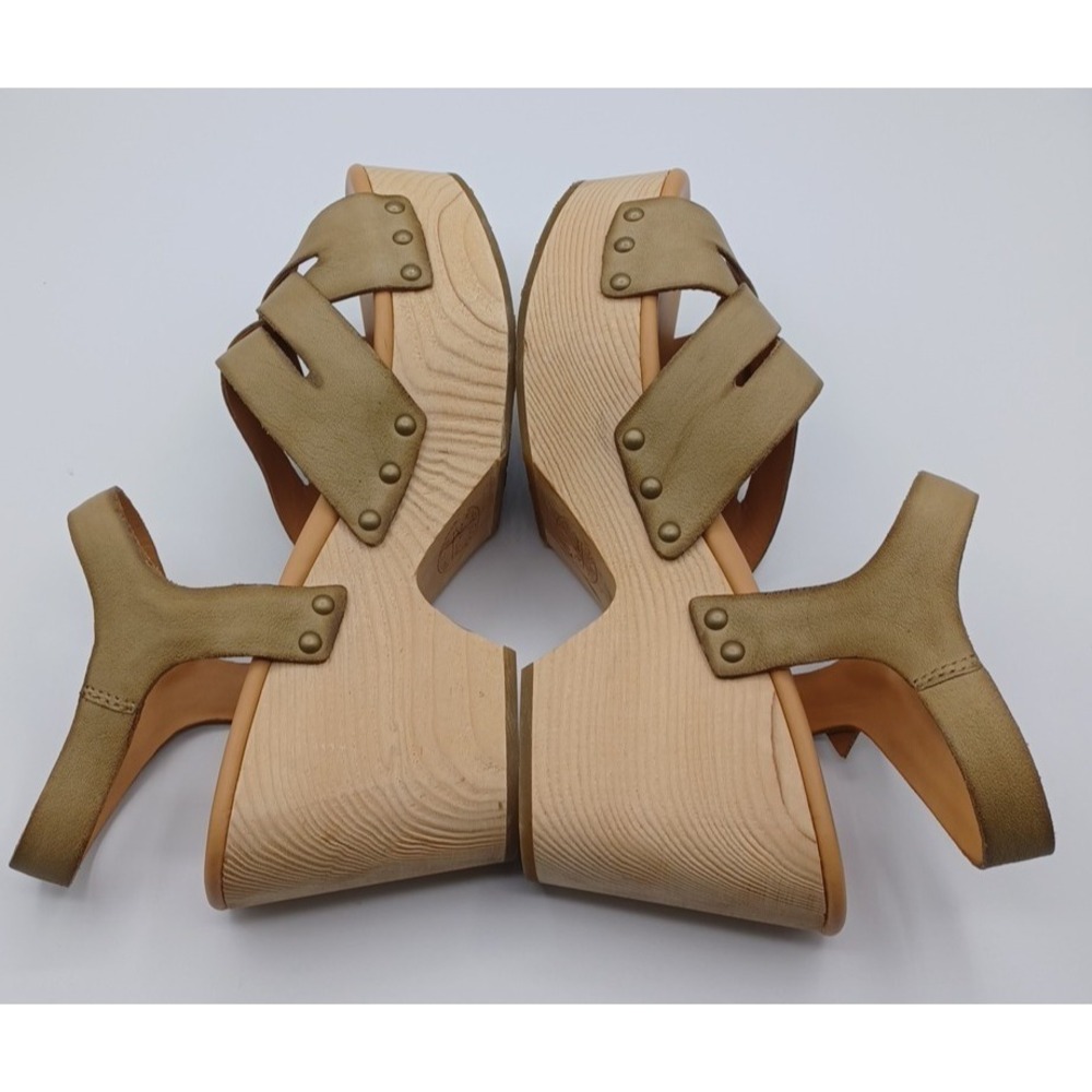 Kork-Ease Platform Sandals Womens 11 Tan Excellent Leather Wedge Strappy Wood - Picture 9 of 11